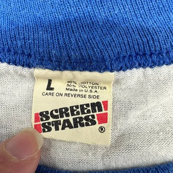 Vintage 1980s Special Olympics T Shirt Large Screen Stars USA Blue Yellow Angels - Picture 4 of 11